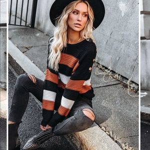 Vici Younes Button Detailed Striped Knit Sweater
